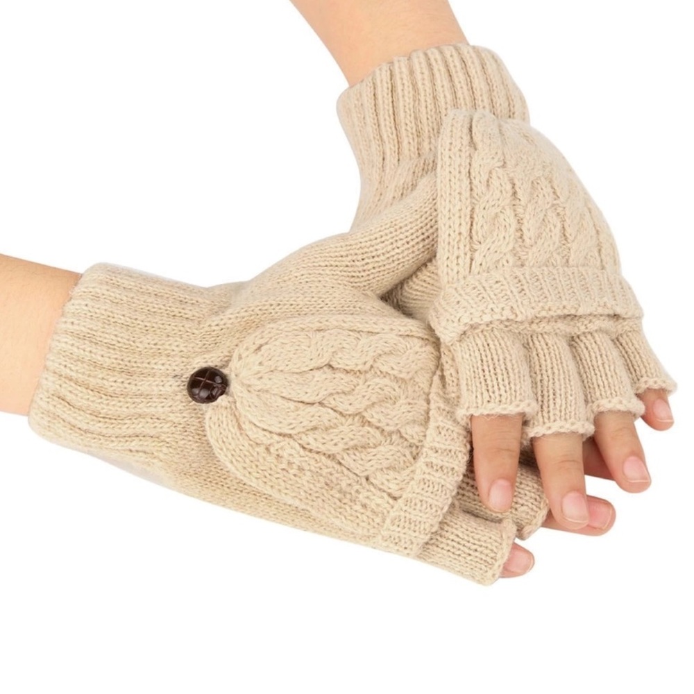 Beige Clamshell Exposed Finger Mittens - Picture 2 of 5